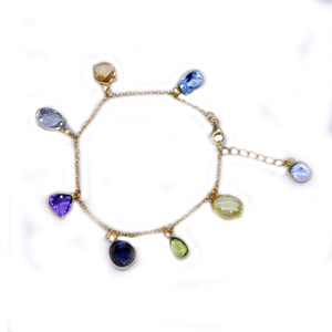 Multi Color <b>Bracelets</b> 925 Sterling <b>Silver</b> Six Stone Unique Elegant Fashionable Gemstones Bangles - Product Image 1