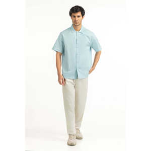 <b>Men's</b> Casual <b>Shirts</b> Double Breasted <b>Light</b> <b>BLUE</b> with Satin Poplin Fabric 100% Cotton Breathable Regular Fit Summer ODM Supply - Product Image 2