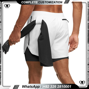 Pantalones cortos 2 en 1 con bolsillo para hombre, con logotipo diseño personalizado, esenciales para entrenamiento, venta al por mayor - Product Image 4