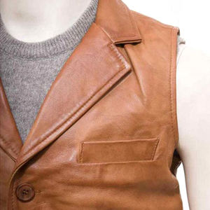 Gilet en cuir respirant pour homme, coupe ajustée, long, en tissu tricoté, rembourrage en coton, avec boutons décoratifs, style urbain - Product Image 3