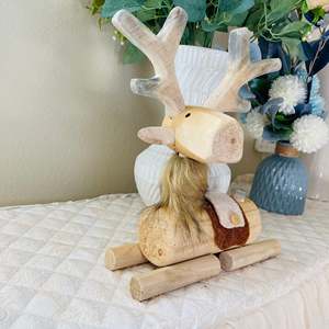 YEEYAYA Bucks cervo intagliato statua in legno decorazione per la casa figurine in legno animali selvatici Zoo decorazione cervo per stanza artigianato in legno di bambù - Product Image 5