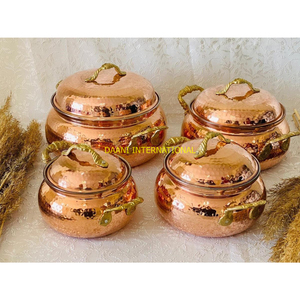Handcrafted Hammered Copper Hotpot Set With Brass Handles Traditional Serving <strong>Cookware</strong> For Home Kitchen Hotel Dining Casseroles - Product Image 1