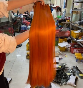 Paquetes de color naranja recto de hueso de cabello crudo de la mejor calidad con cierre para hacer pelucas de cabello humano real - Product Image 3