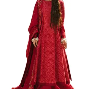 巴基斯坦奢华草坪数码印花长裤套装开斋节休闲正式时尚穆斯林女性服装巴基斯坦开斋节女性服装