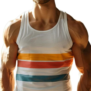 Men's Summer Casual Sleeveless Tank <b>Tops</b> Quick Dry 3D Printed Graphic <b>Vest</b> With Loose Crew Neck <b>Striped</b> Sports <b>Top</b> Design - Product Image 5
