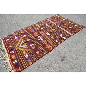 Alfombra Kilim turca Vintage, área grande roja y roja, Material de lana de 4,3x8,6 pies, respaldo de látex, patrón de retazos rectangular para pasillo - Product Image 2