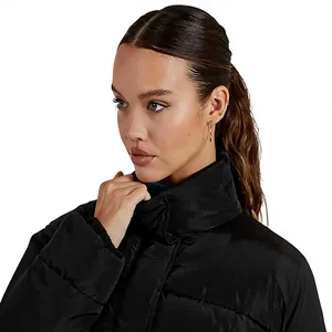 Blouson Bomber Long d'Hiver Noir Personnalisé pour Femme, 100% Polyester Écologique, Coupe-Vent Respirant avec Fermeture Éclair – Vente en Gros - Product Image 5