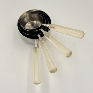 <b>Set</b> of 4 Eco-Friendly Mirror Polish Stainless Steel Powder <b>Measuring</b> <b>Cups</b> with Transparent Resin Handles for Home Kitchen Use - Product Image 3