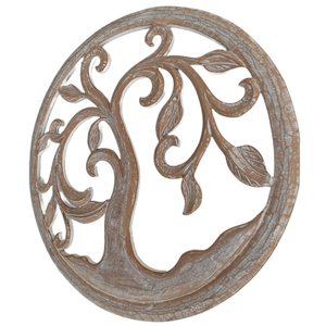 Art mural fait à la main, panneau mural sculpté en feuille, cadre rond en bois naturel vieilli, décoratif pour le salon - Product Image 3