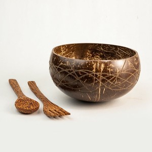 Beautiful Engraved Coconut Shell Bowl With Spoon and <b>Forks</b> Gift Set Boxes Private Brand logo FBA Support - Product Image 3