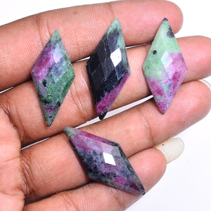 Zoisite ทับทิมธรรมชาติ35x15มม. เพชร rosecut 8มม. พลอยหนา17.5 CTS iroc ขายคุณภาพสูงแบนด้านหลังหลวมเหลี่ยมเพชรพลอย - Product Image 5