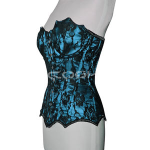 Corsé Overbust de Satén Teal con Encaje Floral Negro, Corsé de Entrenamiento de Cintura con Varillas de Acero - Proveedor - Product Image 4