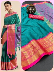 Đẹp bông lụa với độ tương phản rộng Jacquard làm việc biên giới với Jacquard Áo Saree - Product Image 4