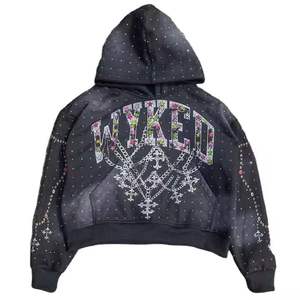 Sudadera con capucha de diamantes de imitación completa personalizada French Terry Heavy Weight Silk Screen Printed Logo Hoodies Zip up Acid Wash Hoodies Hombres - Product Image 1