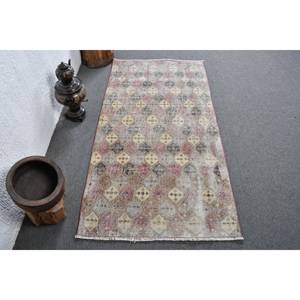 Vintage Turkish Rug Large 3x5,6ft Beige <b>Yellow</b> <b>Wool</b> with Latex Backing Rectangle Pattern Style Tabriz for Teen's Room Hallway - Product Image 1