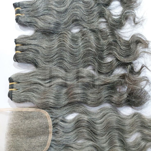 Extensiones de Cabello Remy Indio Rizado Gris Natural de Alta Calidad, con Doble Trama a Máquina, Color Claro, Puntas Dobles - Product Image 3