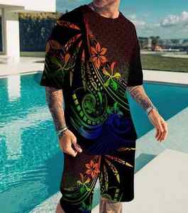 Ensembles de t-shirts et shorts à la mode d'été pour hommes Sublimation sur impression complète sur polyester tricoté respirant Style homme - Product Image 4