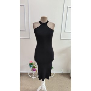 Vestido Midi Ajustado de Punto con Hombros Descubiertos y Cuello en V con Abertura Lateral para Mujer de Jane - Elegante Suéter Casual de Punto Acanalado para el Día y la Noche - Product Image 4