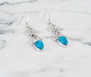 Pendientes Largos de Plata de Ley Chapados en Oro con Turquesa y Nudo Infinito, Joyería Bohemia para Fiestas - Product Image 3