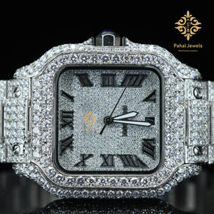 Montre pour homme de luxe en acier inoxydable avec cadran analogique, style hip-hop glacé avec moissanite VVS, montre de luxe en diamant - Product Image 3
