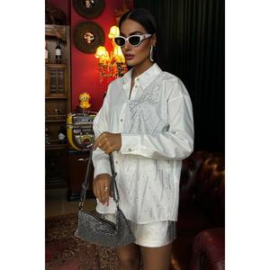 เสื้อเชิ้ตผ้าป๊อปลินสไตล์โบฮีเมียนวินเทจประดับหินลายพระจันทร์ 3440 - Product Image 4