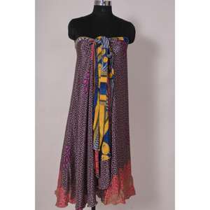 Reversible Boho <b>Skirt</b> Dress Art Silk Handmade Wrap from Sari Fabric, <b>Womens</b> Summer Beachwear, Festival or Party Outfit - Product Image 5