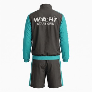 Conjunto Cortavientos Wearhit: Sudadera con Media Cremallera, Mangas en Contraste, Chaqueta de Nylon para Carreras y Pantalones Cortos en Carbón y Turquesa, con Logotipo Personalizado OEM - Product Image 2