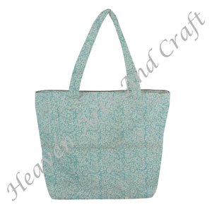 Oem Block Print Collection Sac fourre-tout matelassé en toile de coton tendance Sac matelassé de plage à motifs floraux Sacs fourre-tout matelassés Jumbo Shopping - Product Image 2