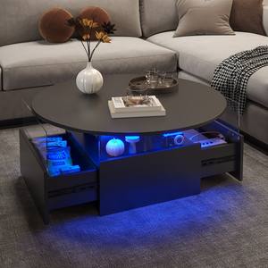 โต๊ะกาแฟทรงกลม LED พร้อมลิ้นชักเลื่อน 2 ช่อง โต๊ะกลางไม้สำหรับห้องนั่งเล่น - Product Image 1