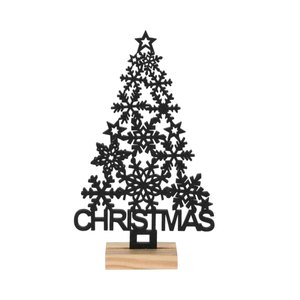 Sculpture de Noël artisanale en métal de style élégant, finition argentée, sur base en bois de manguier, décoration de table en aluminium - Product Image 6
