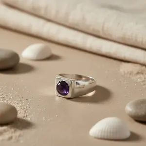 Anillo de Plata 925 con Amatista para Hombre, Joyería con Piedras Preciosas, Regalo, Accesorio Elegante para Colección de Relojes de Hombre - Product Image 2