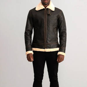 Blouson d'aviateur d'hiver de haute qualité en cuir de mouton véritable pour hommes - Product Image 4