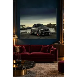 Impression sur toile BMW Fida Gray avec jantes orange au crépuscule - Product Image 4