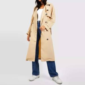 Vente en gros Trench-Coat en cuir de qualité supérieure pour femmes, double boutonnage, manches longues, vestes d'hiver souples, coton personnalisé OEM - Product Image 5