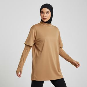 Chemise de sport ample et légère pour femmes musulmanes, respirante, confortable, modeste, grande taille, éco-responsable, à épaules tombantes et manches longues - Product Image 1