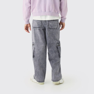 กางเกงยีนส์ขาตรงสำหรับผู้ชายกางเกงยีนส์ขาตรงพร้อมกระเป๋าทรงวินเทจเสื้อผ้าแนวสตรีทแวร์ปักสไตล์สตรีทแวร์ - Product Image 5