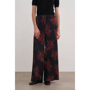 Pantalon formel noir à jambes larges, taille haute, imprimé, en crêpe plissé, respirant et tendance - Product Image 4