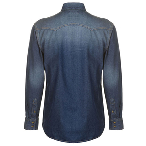 Camisas vaqueras de talla grande personalizadas OEM para hombre, camisas vaqueras de moda con personalidad de estilo informal para hombre, Color azul sólido - Product Image 5
