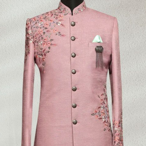 NOUVEAU RESHAM BRODERIE BELLE COULEUR SHERWANI AVEC ROBE PANTALON & AUSSI CHAUSSURES CORRESPONDANTES AVEC ROBE pour FÊTE/MARIAGE @ 2023 - Product Image 1