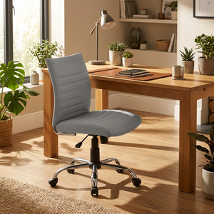 Contemporary San Francisco Grey Eco- Leather Task <b>Chair</b> Modern Lift Ergonomic Office Swivel <b>Chair</b> Adjustable Headrest Aluminium - Product Image 4