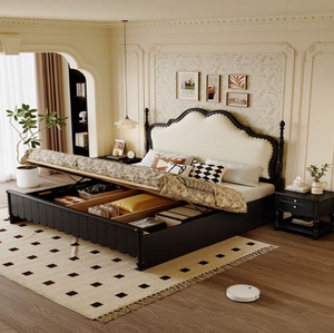 Elegante cabecero tapizado con mechones armazón de cama de madera, lujosos muebles de dormitorio con encanto clásico. A precios de mayorista. - Product Image 2