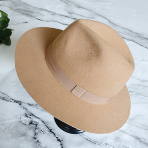 Unisex <b>Navy</b> Wool Fedora <b>Hat</b> Striped Wide Brim Adult 56-58CM Four Seasons Beach Model HN-3057 - Product Image 2