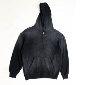 Personalizado de alta calidad Streetwear Sudadera con capucha de lana en blanco con cremallera Vintage de doble capa lavado ácido Sun Faded bolsillos desgastados sudaderas con capucha - Product Image 6