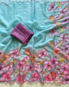 ผ้าส่าหรีสำหรับผู้หญิงสไตล์อินเดียและปากีสถาน พร้อมงานปักเลื่อมหนักแน่นและขอบผ้าประดับเพชรเต็มเส้น - Product Image 1