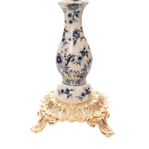 Candelabro de latón dorado de lujo con cuerpo de porcelana Floral diseño europeo clásico y soporte de cinco brazos adornado - Product Image 3