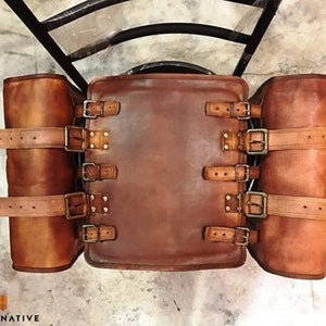Enormes alforjas de cuero nativo 2X Bolsas laterales de motocicleta marrones clásicas Cuero genuino - Product Image 6