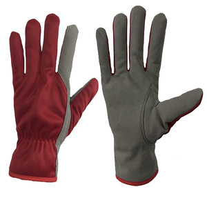 Guantes mecánicos de trabajo de maquinista de tela roja Plam de cuero sintético lavable - Product Image 1