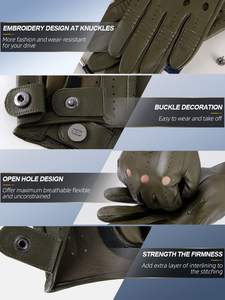 Guantes de cuero real para caballeros Guantes de conducción negros de calidad sin forro de invierno cálido - Product Image 3
