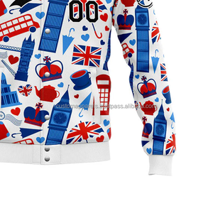 Chaqueta universitaria personalizada de primera calidad para hombre, lana lisa, acabado en cuero, cuello levantado, logotipo frontal bordado, a prueba de viento - Product Image 6