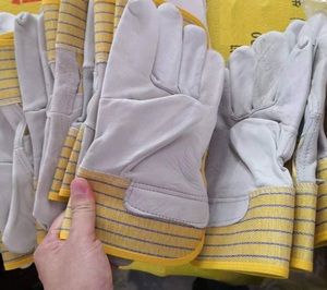 APEX SAFETY ASP 019 Guantes de trabajo de cuero canadiense de grano con raya azul amarilla Rub Cuff Grado especial - Product Image 4